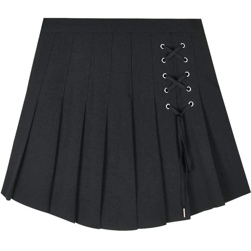 Women's Gothic Lace-up Solid Pleated Skirts