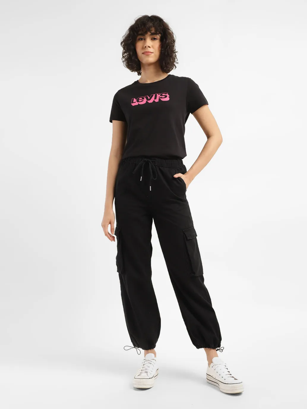 Women's High Rise Black Cargo