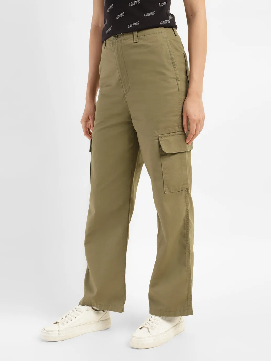 Women's High Rise Olive Loose Fit Cargo