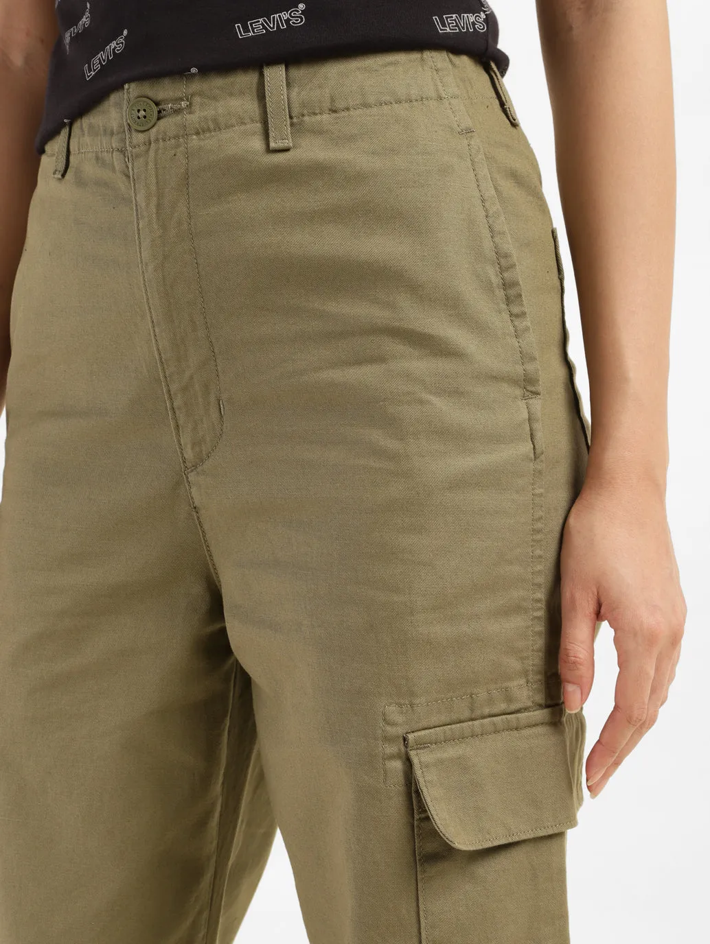 Women's High Rise Olive Loose Fit Cargo