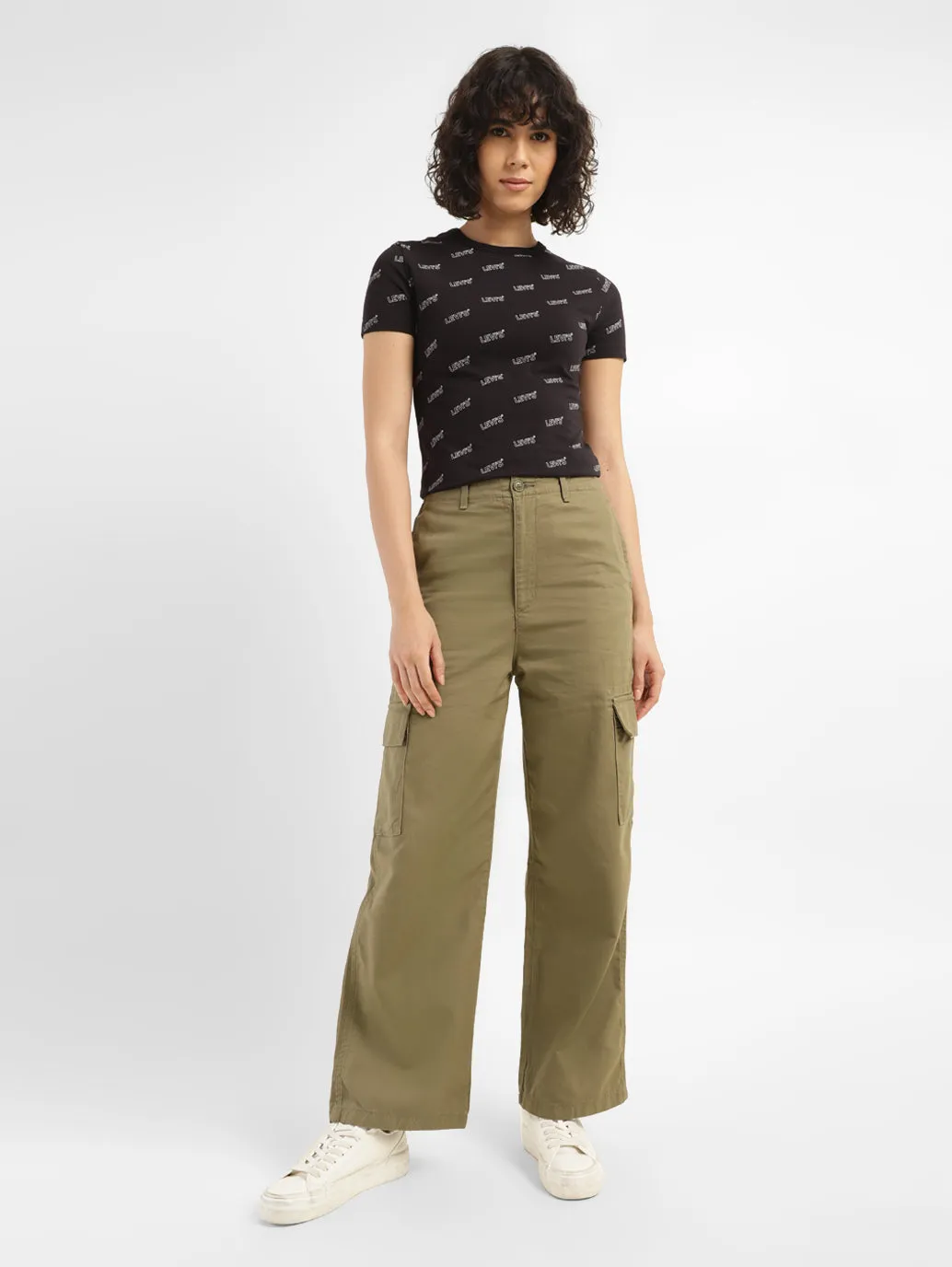 Women's High Rise Olive Loose Fit Cargo